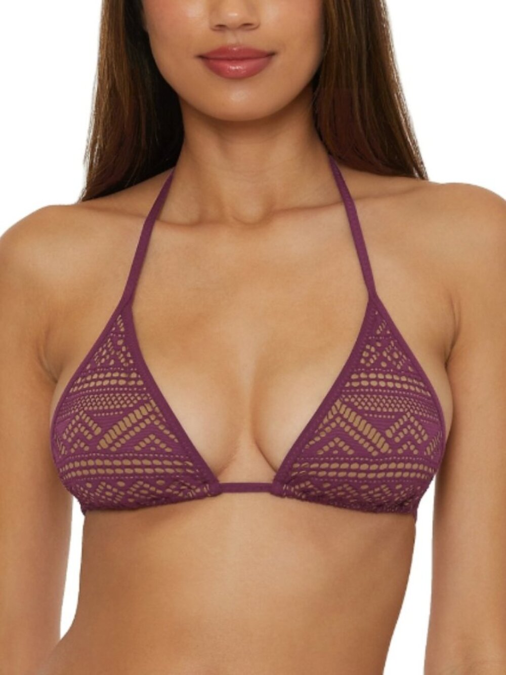 BECCA Color Play Crochet Cheryl Triangle Top Swimwear Aubergine D-Cup 8780